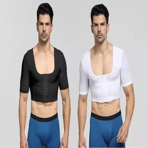 [하프클럽/]남성 바른자세 코르셋 반팔티 보정 반팔 숏탑 앞후크