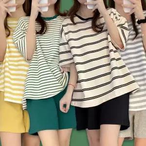 [하프클럽/]여성 여름 반팔 티 브라 캡 패드 내장 잠옷 세트