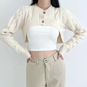20대 여성 가디건 볼레로 니트 크롭 긴팔 꽈배기패턴 (KYR-WFGMGHX)