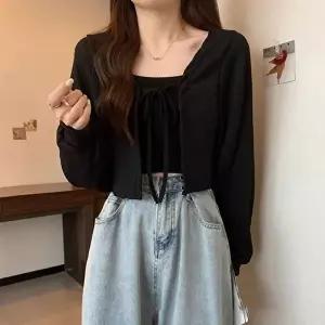 여성 3컬러 여리 레이어드 시스루 크롭 볼레로가디건 (KYR-WFIV3U9)