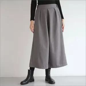 치마바지 오피스룩 모직 와이드 여성 뒷밴딩 핀턱 팬츠 9부 (WFKBX6Z)