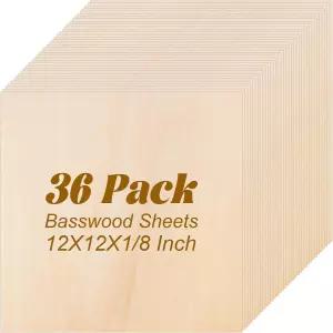 MIVIDE 36 팩 배스우드 시트 1/8인치 12 x12 x1/8 공예 합판 커팅용 3mm 공예용 보드 미완성 목재 DIY