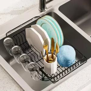 컵 홀더 4개가 있는 싱크대 확장형 스테인리스 주방 식기 배수기의 AIDERY 건조대 블랙