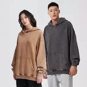 커플 단체 피그먼트 오버핏 후드티 무지 긴팔 티셔츠 (WFKCNG8)