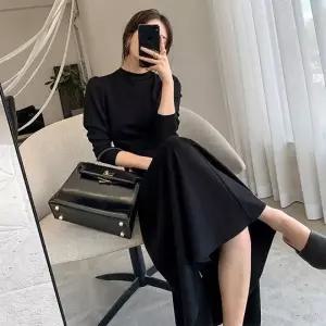 롱원피스 하이웨스트 카라원피스 미니원피스 긴팔 (WFKDY9K)