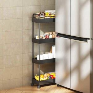 슬라이딩 주방 사이 13CM 틈새장 정리 활용 좁은 3층(알루미늄) 화이트 그릇