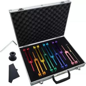 8PCS 솔페지오 튜닝 포크 세트 힐링을 위한 해머 케이스가 포함된 사운드 테라피 요가 명상을 7가지 차크라