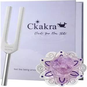 크리스탈 키트가 장착된 카크라 솔페지오 주파수 튜닝 포크 에너지 튜너 963Hz 크라운 차크라 천연 자수정