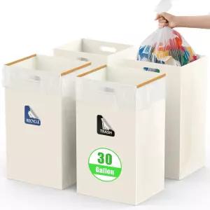 손잡이가 내장된 30갤런 일회용 쓰레기통 4팩의 대형 휴대용 방수층 재사용 재활용 두꺼운 골판지 파티에
