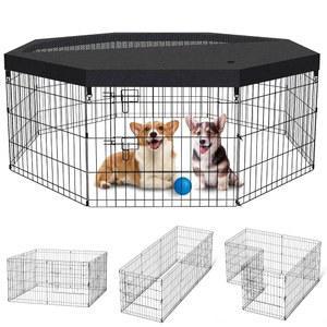 도그 펜 애완동물 플레이펜 펜스 실내 접이식 금속 와이어 운동 강아지 놀이 마당 울타리 야외 8개 패널(하단 패드/탑 커버 포함 검은색)