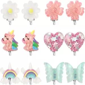 6페어 크리스탈 유니콘 클립 여자를 위한 귀걸이 레인보우 클립온 주얼리 나비 여자들이 주얼리를 장식하다