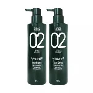 [amos] 아모스 녹차실감 샴푸 500g 2개 리바이탈 라이징 두피 모발 케어
