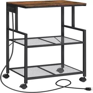 MAHANCris 모바일 프린터 스탠드 전원 콘센트가 있는 3단 산업용 카트 및 USB 포트 2개 홈 오피스 주방