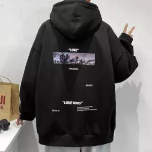 [라일리의류] Rly 남녀공용 커플 겨울 루즈핏 프린팅 기모 후드티셔