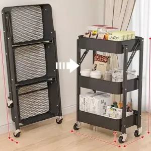 폴딩 이동식트레이 틈새선반 세탁실 바퀴달린 미니트롤리 트롤리선반 트레이선반 좁은 수납 주방 접이식 3