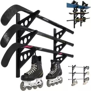 오토울링 스키 월 랙 수평 마운트 하키 스틱 보관함 스포츠 장비 차고 스케이트 라크로스 3단