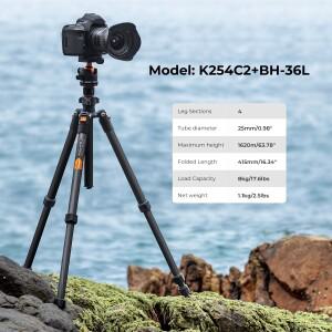 K& F Concept 탄소 섬유 경량 삼각대, DSLR 니콘 캐논 카메라용, 하중 퀵릴리즈 플레이트 64 인치, 1.6m, 8