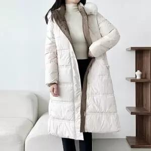 퍼 웰론 배색 롱 패딩 점퍼