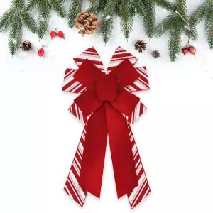 화환을 위한 에스티보 대형 크리스마스 보우 메리 흰색 빨간 줄무늬 버랩 겨울 홀리데이 공예 리본 트리