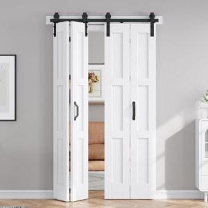 프레드벡 48인치 X 84인치(4도어용 12x84) 흰색 이중 접이식 반 도어 도어, 52인치 하드웨어 트랙 키트 포함, 옷장용 방수 PVC 표면이 있는 견고한 MDF, 조립 필요