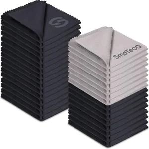 SmoTecQ 32팩 극세사 렌즈 클리닝 천 - 안경 스크린 및 카메라 렌즈용 초부드러운 스크래치 없는 블랙 +