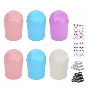 QLFJ-FurDec 6개 플라스틱 미니 쓰레기통 사무실 주방 화장실용 쓰레기 봉투 360개 포함 작은 데스크탑