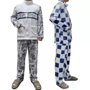 쓰리몰 남자 지퍼형 수면잠옷 세트 밍크 극세사 수면바지 겨울 홈웨어 260g