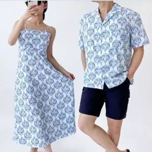 남성 화이트블루 여름 바캉스룩 비치웨어 셔츠 남방