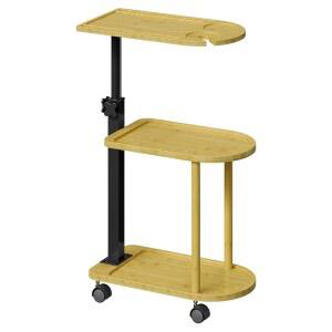 웰퓨처 대나무 3겹 회전 욕조 트레이 테이블, 식물 및 목욕 필수품을 위한 조절 가능한 높이 독립형 캐디 선반, 욕조용 스파 사이드 다기능 스탠드 정리함, 내추럴