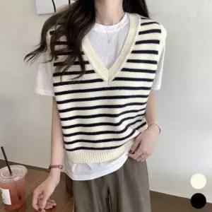 [라일리여성의류] Rly 심플 패턴 디자인 기본브이넥우먼 머스트해브 줄무