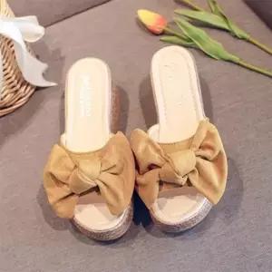 여성 예쁜 통굽 왕리본 슬리퍼 학교 키높이 슬리퍼