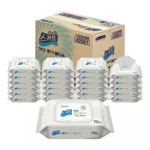 유한킴벌리 에코 종이 물티슈 캡형 70매 24개/천연펄프 생분해