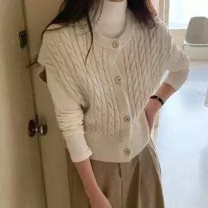 치즈 니트 조끼 꽈배기 버튼 베스트 탑