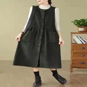 조끼 원피스 오버핏 빅사이즈 포켓 누빔 롱 따뜻한