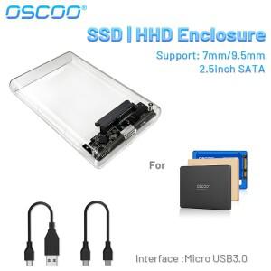 HDD 케이스 인클로저 박스 OSCOO 2.5 SSD SATA to USB 3.2 5Gbps 어댑터 외장 하드 드라이브 투명
