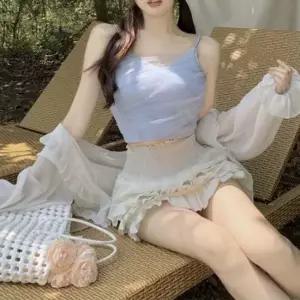 시폰 브이칼라 세미슬림 숏탑 슬리브리스 언더레이어 탱크탑 여리여리쉬폰끈 이너끈 민소매끈