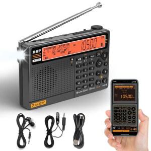 래디 RF757 APP 제어 단파 라디오(AM /FM /SW /VHF /UHF /CB /AIR /NOAA 포함), 2500mAh 충전식 배터리를 갖춘 휴대용 라디오, 1000개의 프리셋, 블루투스, 유선 안테나, 긴급 상황 시 SOS 알림