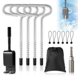 아이스 앵커 드릴 어댑터 키트, 쉘터 텐트 판자를 위한 13개의 얼음 낚시 도구, 리듀싱 슬리브, 번지 코드 볼 및 휴대용 가방이 포함되어 있어 쉽게 설정할 수 있습니다