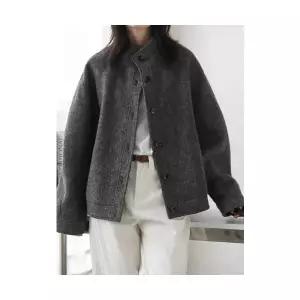 여자모직코트 복고주의 초겨울 부드럽고 편안한 차이나 트윌 싱글 모직 하프코트 ible4