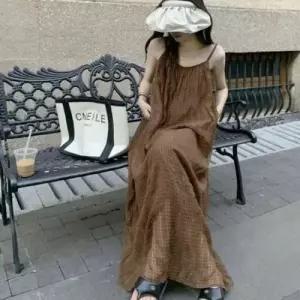 쉬폰 여름 원피스 롱원피스 끈나시 브라운컬러 WFLMSN5