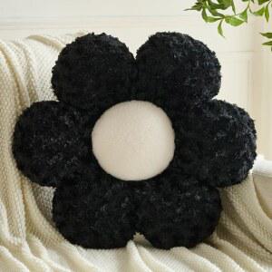 ZCNYCLAM 꽃 베개, 소파용 부드러운 플러시 장식용 쿠션, 모양 베개 홈 데코 데이지 침대용 (블랙, 37.9cm(14.9인치))