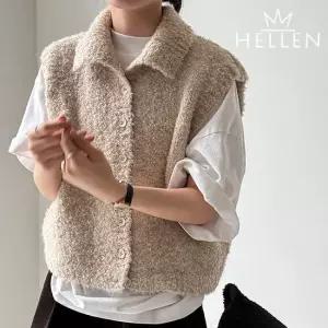 [헬렌] 터틀넥 하이넥 니트 베스트 여성 조끼 뽀글이 캐주얼 카다이프니트조끼 B-828