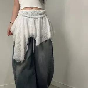 여성 시스루 언발 레이어드 스커트 레이스 미니 치마 2color 속바지 프릴