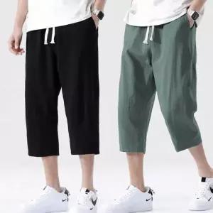 남성용 린넨 허리 밴딩 7부 팬츠 여름 바지