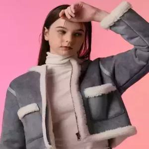 콜릿KOLEAT WOMEN 무톤 스웨이드 양털 볼레로 무스탕 자켓 블루 크롭 ver.