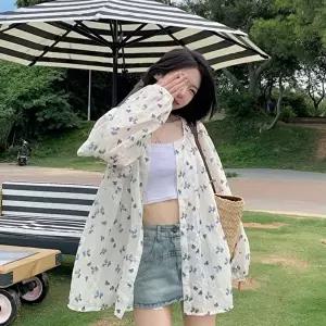 시스루 플라워 포인트 여름 긴팔 블라우스 가디건 (KYR-WFF3C56)