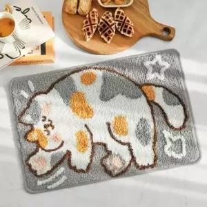 부드러운 극세사 고양이 욕실발매트 블루 그레이