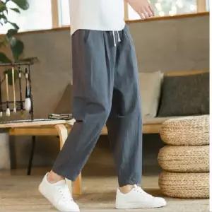 남자 면 린넨바지 밴딩 린넨 9부 팬츠 아웃도어 현장근무복 여름팬츠