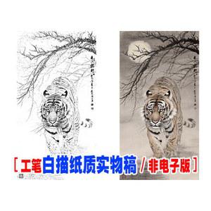 달 도안 밑그림 민화본 민화 밤 정면 호랑이 그리기