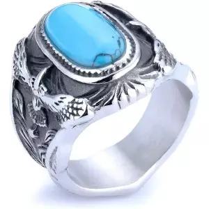 남성용 터쿼이즈 티타늄 스틸 반지, 독수리 문양 각인, 빈티지 서부 나바호 아메리카 원주민 스타일, RDR